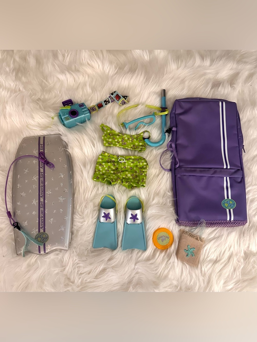 American Girl Doll Snorkeling Beach Vacation Set- Swimsuit, Flippers, Camera